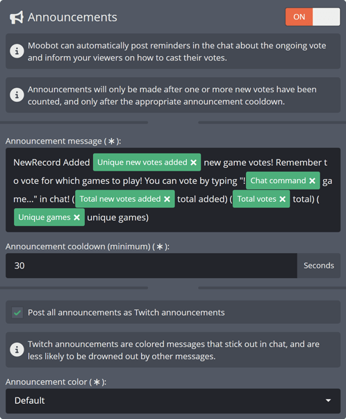 Automatically announcing your Game Vote in Twitch chat