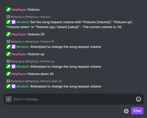 !Volume chat command in Twitch chat