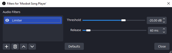 Using an audio limiter filter to normalize Song Requests volume levels