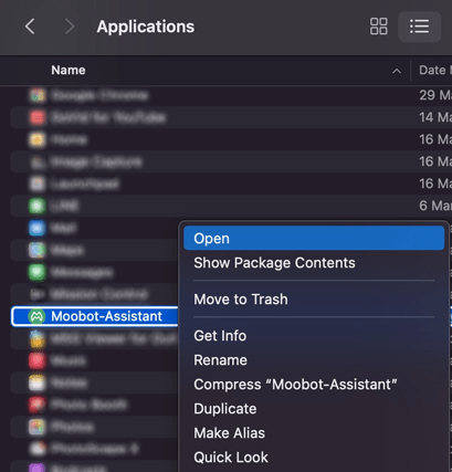 Context menu in Finder