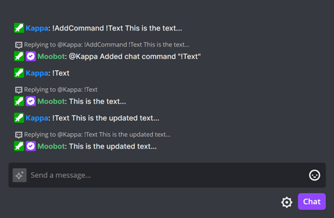 The !AddCommand chat command in Twitch chat The !AddCommand chat command in Twitch chat