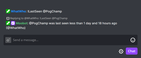 The !LastSeen chat command in Twitch chat The !LastSeen chat command in Twitch chat