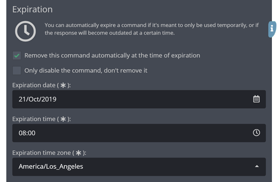 Auto disabling temporary chat commands Auto disabling temporary chat commands