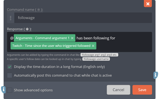 The !Followage command's edit-menu The !Followage command's edit-menu