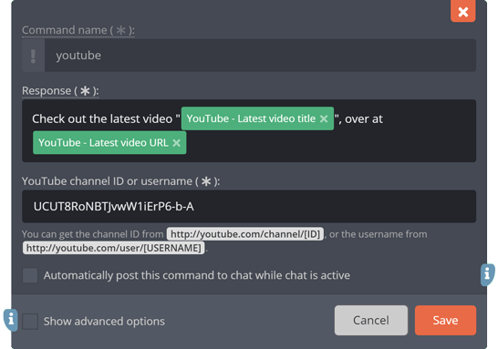 The !YouTube command's edit-menu The !YouTube command's edit-menu