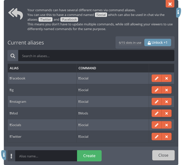 Chat commands with multiple names Chat commands with multiple names