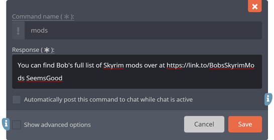 Example of a !Mods chat command Example of a !Mods chat command