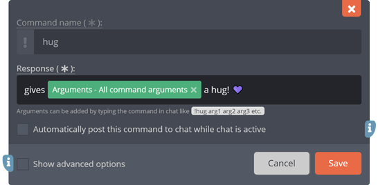 The arguments response tag The arguments response tag