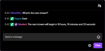 The countdown time response tag in Twitch chat The countdown time response tag in Twitch chat