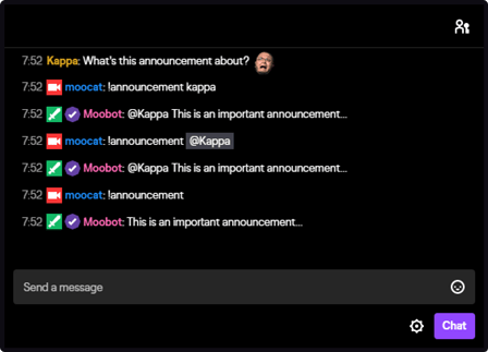 The mentioned @username response tag in Twitch chat The mentioned @username response tag in Twitch chat