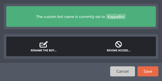 The settings menu for your renamed Twitch chat bot The settings menu for your renamed Twitch chat bot