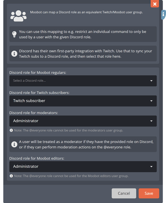 The Discord roles menu The Discord roles menu