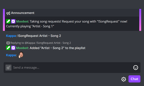 Automatic Song Requests announcement in Twitch chat Automatic Song Requests announcement in Twitch chat