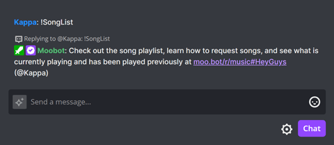 !SongList chat command in Twitch chat !SongList chat command in Twitch chat