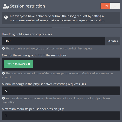 Limiting the amount of Song Requests for a viewer per session Limiting the amount of Song Requests for a viewer per session