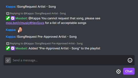 Pre-approved Song Request requested in chat Pre-approved Song Request requested in chat