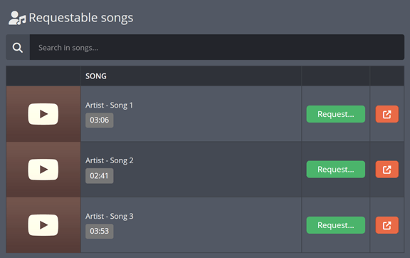 List of requestable songs on your public music page List of requestable songs on your public music page