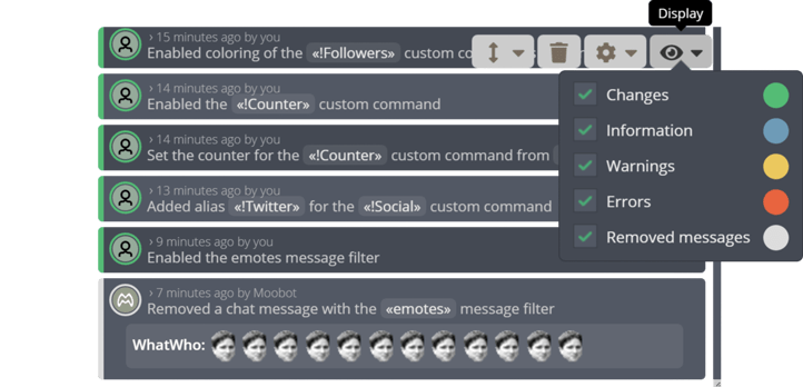 The event log widget The event log widget