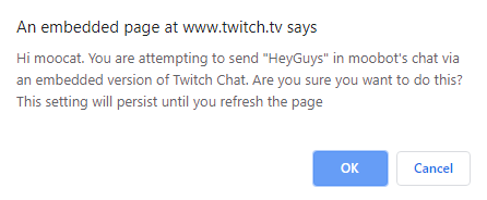 The Twitch chat widget, confirmation dialog The Twitch chat widget, confirmation dialog