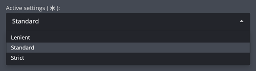 The active settings dropdown opened The active settings dropdown opened