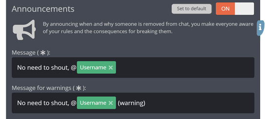 The announcements section of the settings menu The announcements section of the settings menu