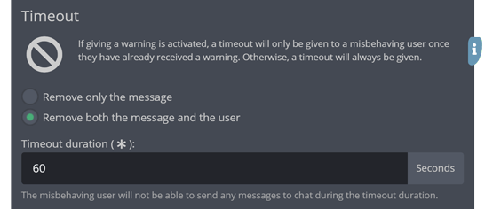 The timeout section of the settings menu The timeout section of the settings menu