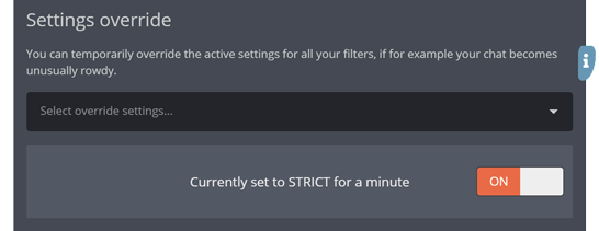 The settings override section of the message filters menu, with an override set The settings override section of the message filters menu, with an override set