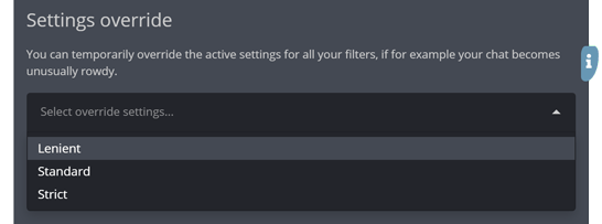 The settings override section of the message filters menu The settings override section of the message filters menu