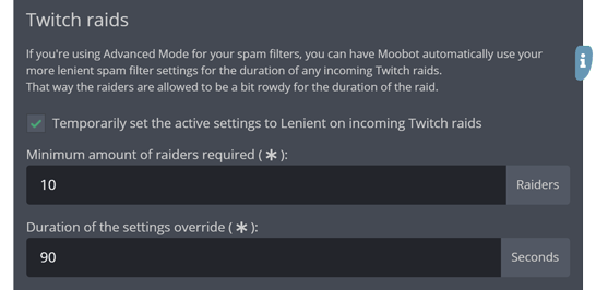 The Twitch raids section of the general settings menu The Twitch raids section of the general settings menu