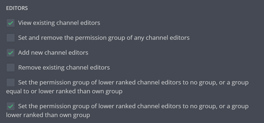 Permissions for setting permission groups Permissions for setting permission groups