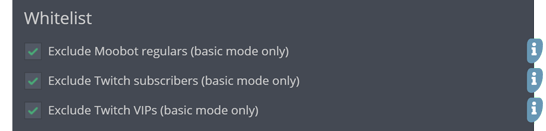 The whitelist section of the settings menu
