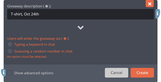 Choosing the type of the giveaway Choosing the type of the giveaway