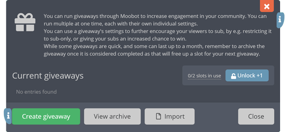 The giveaways menu The giveaways menu