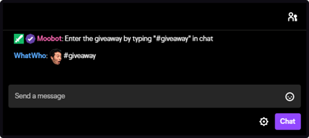 The automatic giveaway announcement in Twitch chat The automatic giveaway announcement in Twitch chat