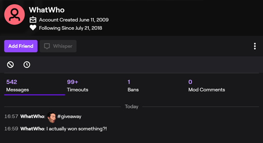 Information for a Twitch user Information for a Twitch user