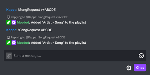!SongRequest chat command with video ID in Twitch chat !SongRequest chat command with video ID in Twitch chat