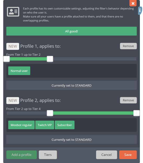 The menu with profiles added The menu with profiles added