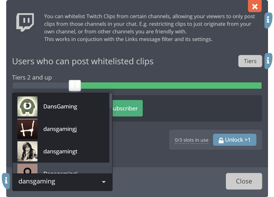 The whitelisted clips menu The whitelisted clips menu