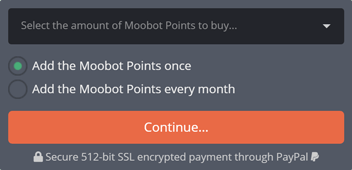 Selecting the amount of Moobot Points to buy Selecting the amount of Moobot Points to buy