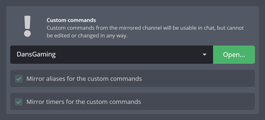 Mirrored channel settings Mirrored channel settings