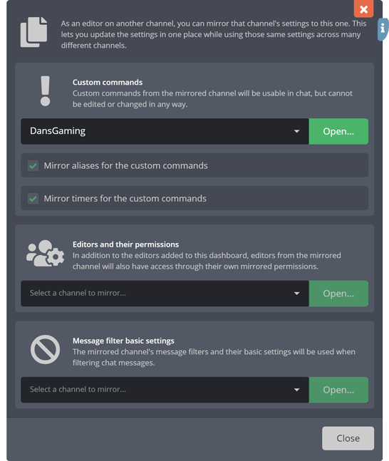 Reusing settings across different Twitch channels Reusing settings across different Twitch channels
