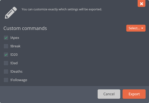 Adjusting what to export Adjusting what to export