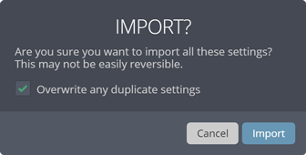 Overwrite duplicate settings confirmation Overwrite duplicate settings confirmation