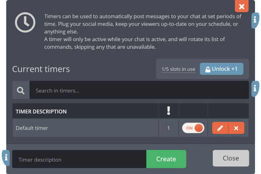 The command timers menu The command timers menu