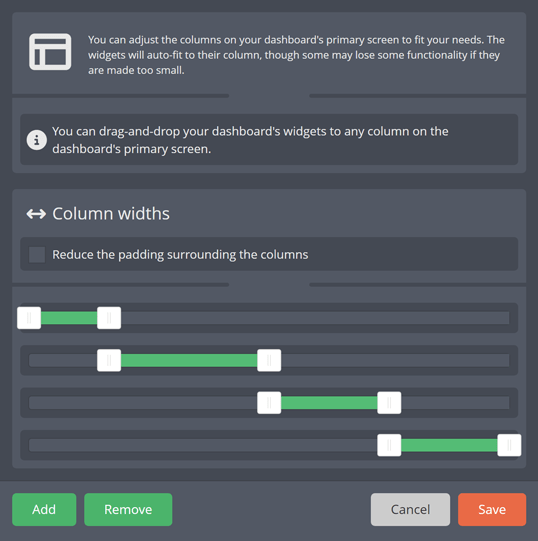The UI columns menu The UI columns menu
