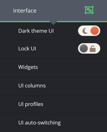 The interface menu in the main menu The interface menu in the main menu
