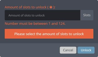 Selecting the amount of slots to unlock Selecting the amount of slots to unlock