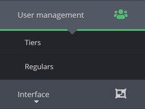 The user management menu The user management menu