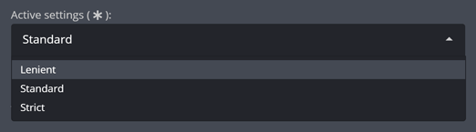 The active settings drop-down The active settings drop-down