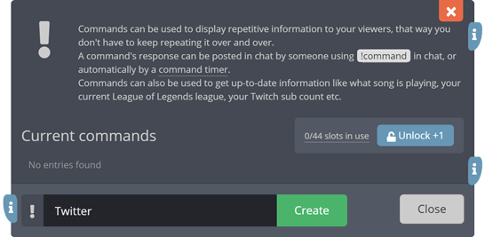 The custom commands menu The custom commands menu